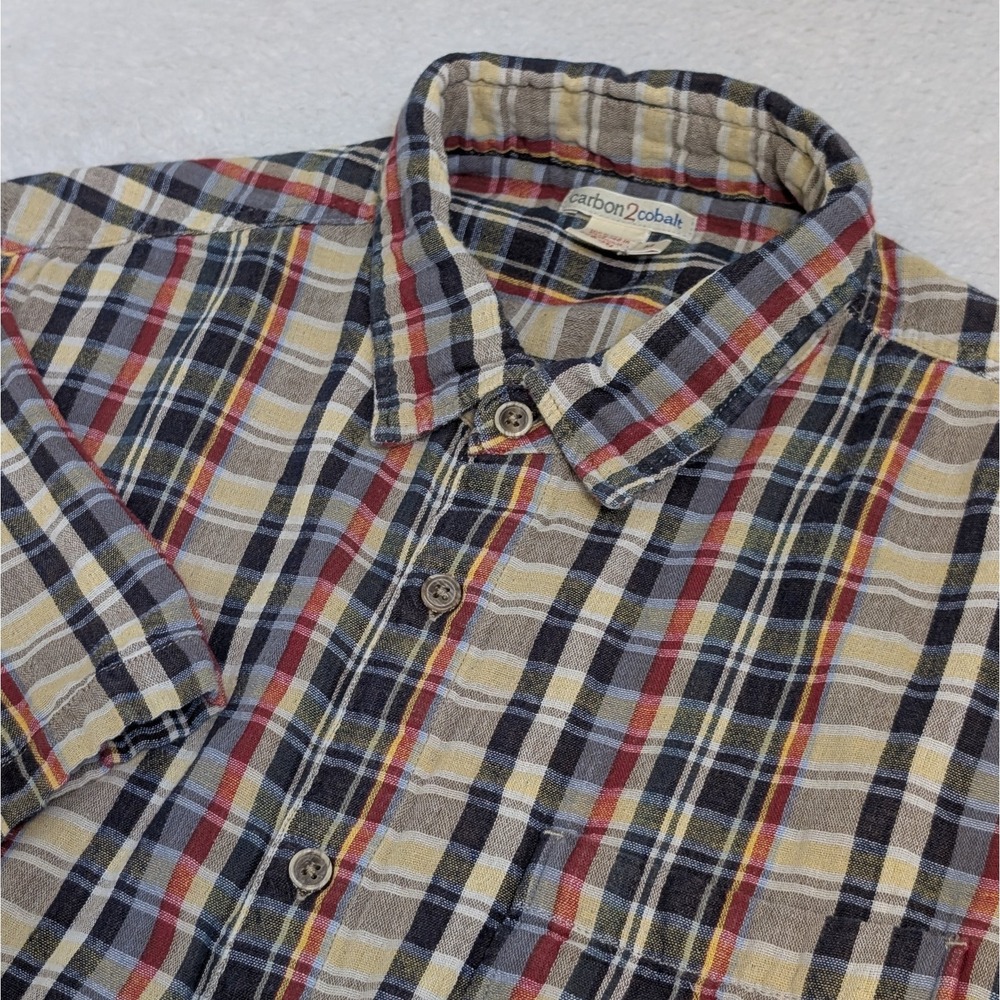 Carbon 2 Cobalt Blue Plaid Multicolor Button‎ Up Mens Size Medium Short Sleeve
